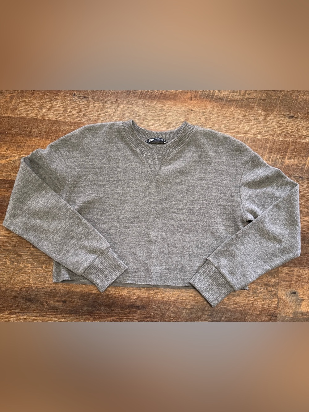 Zara Cropped Knit Womens Sweater Gray Crewneck Minimalist Size Small